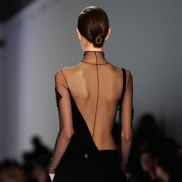 back of model's shoulders and neck