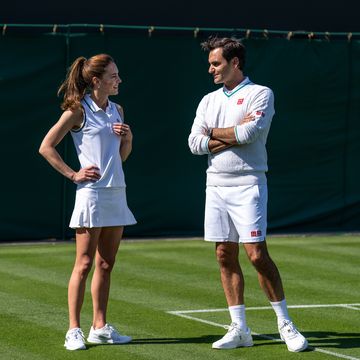 hrh the princess of wales and wimbledon champion roger federer playing tennis on no3 court held at the all england lawn tennis club, wimbledon thursday 08062023 credit aeltcthomas lovelock